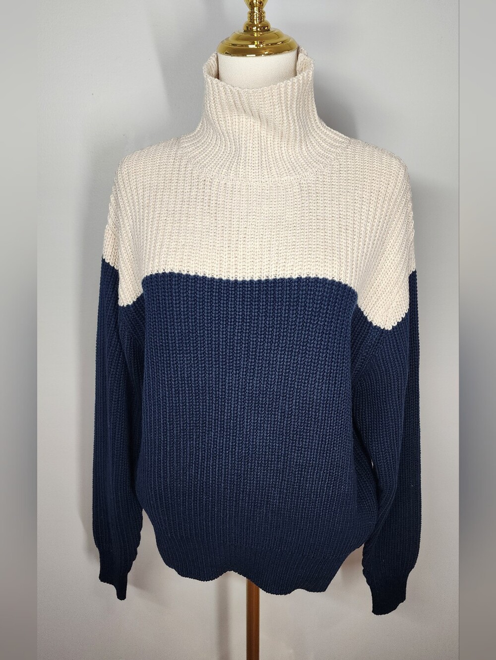 FRENCH CONNECTION Mozart Turtleneck Colorblock Sweater Cotton Size S